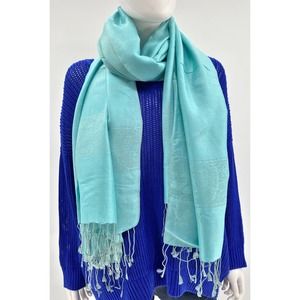 NWT Pashmina Silk Blend Aqua Blue Shawl